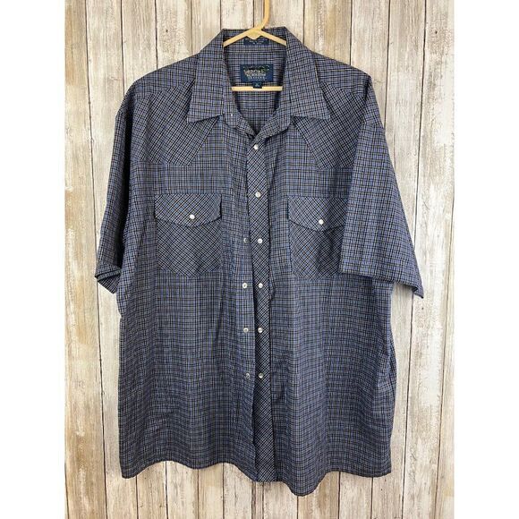 Salmon River Traders Western Button Up Blue Checkered Design Men's 1X - Picture 1 of 6